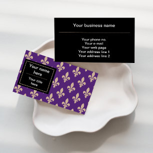 Carte De Visite Fleur de Lis Motif, Français, Royal, Crème, Violet