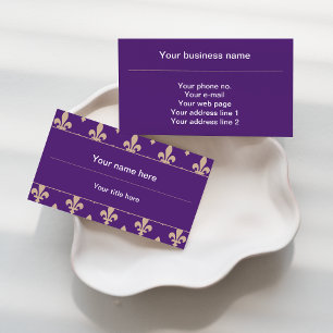 Carte De Visite Fleur de Lis Motif, Français, Royal, Crème, Violet