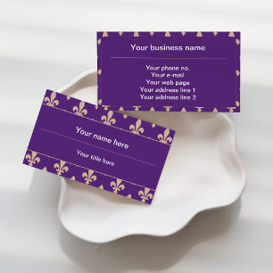 Carte De Visite Fleur de Lis Motif, Français, Royal, Crème, Violet