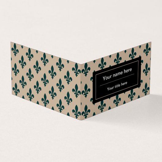 Carte De Visite Fleur de Lis Motif, Français, Royal, Vert (Extérieur)