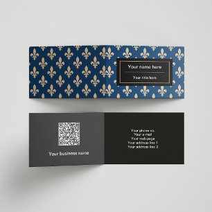 Carte De Visite Fleur de Lis Motif, française, royale, crème, bleu