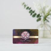 Carte De Visite Fleur de lotus à rayure dorée bordeaux (Debout devant)