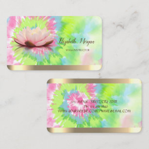Carte De Visite Fleur de Lotus Bandes Dorées Yoga Tie Dye Coloré