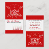 Carte De Visite Fleur de Lotus blanc florale rouge audacieuse de (Devant / Derrière)