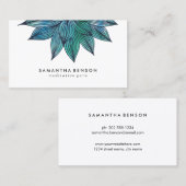 Carte De Visite Fleur de Lotus bleu | Aquarelle florale (Devant / Derrière)