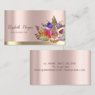 Carte De Visite Fleur de lotus colorée rose gold yoga fille