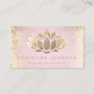 Carte De Visite fleur de lotus de feuille d'or faux sur pente rose