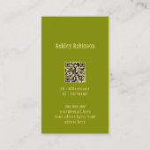 Carte De Visite Fleur de lotus élégante code QR vert avocat boho (Dos)