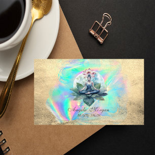 Carte De Visite Fleur de Lotus Élégante Fille de Yoga Holographiqu