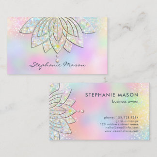 Carte De Visite Fleur de Lotus Mandala Pailleté Holographique