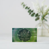 Carte De Visite Fleur de lotus professionnelle rayures vertes (Debout devant)