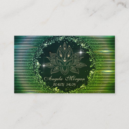 Carte De Visite Fleur de lotus professionnelle rayures vertes (Devant)