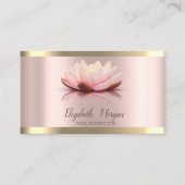 Carte De Visite Fleur de Lotus Rayure Dorée Rose Or Professeur de (Devant)