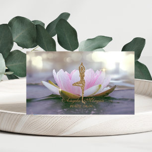 Carte De Visite Fleur de lotus rose élégante fille de yoga paillet
