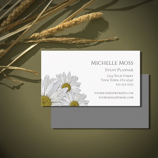 Carte De Visite Fleur de marguerite tendance gris blanc