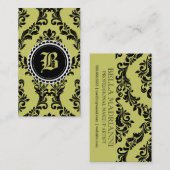 Carte De Visite Fleur de monogramme de damassé de noir de vert de (Devant / Derrière)