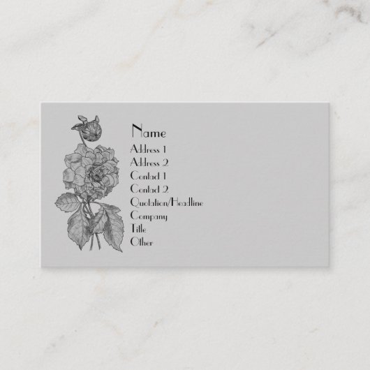 Carte De Visite Fleur de pivoine en gris argent élégant (Devant)