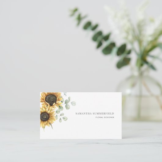 Carte De Visite Fleur de Soleil Florale Moderne Eucalyptus Vert (Debout devant)