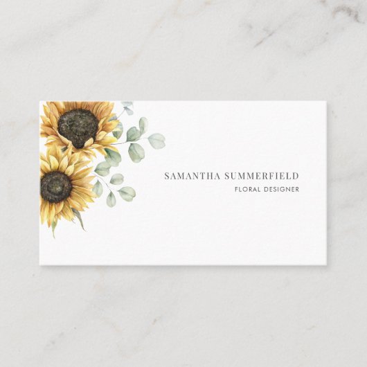 Carte De Visite Fleur de Soleil Florale Moderne Eucalyptus Vert (Devant)