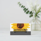 Carte De Visite Fleur de soleil jaune élégant rectangle gris (Debout devant)