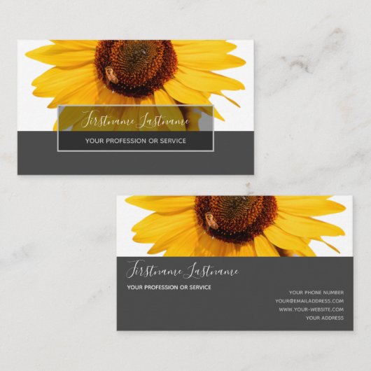 Carte De Visite Fleur de soleil jaune élégant rectangle gris (Devant / Derrière)