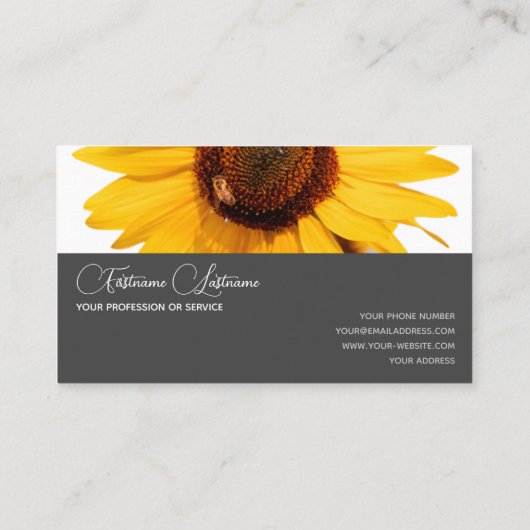 Carte De Visite Fleur de soleil jaune élégant rectangle gris (Dos)