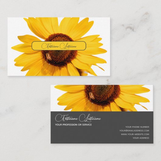 Carte De Visite Fleur de soleil jaune élégant rectangle gris (Devant / Derrière)
