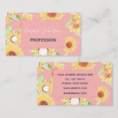 Carte De Visite Fleur de soleil rose jaune Aquarelle Florale (Devant / Derrière)