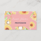 Carte De Visite Fleur de soleil rose jaune Aquarelle Florale (Devant)