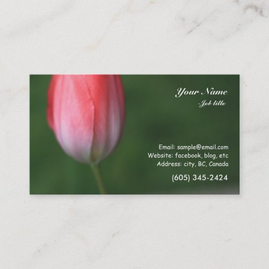 Carte De Visite fleur de tulipe rouge sur fond vert (Devant)