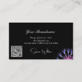 Carte De Visite Fleur d'étoile violette bleue Monogramme et code Q (Dos)