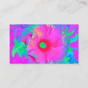 Carte De Visite Fleur d'Hibiscus rose et rouge psychédélique