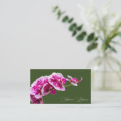 Carte De Visite Fleur d'orchidée rose calligraphie vert foncé (Debout devant)
