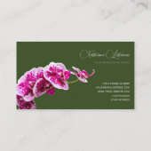 Carte De Visite Fleur d'orchidée rose calligraphie vert foncé (Dos)