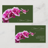 Carte De Visite Fleur d'orchidée rose calligraphie vert foncé (Devant / Derrière)
