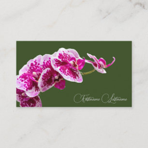 Carte De Visite Fleur d'orchidée rose calligraphie vert foncé