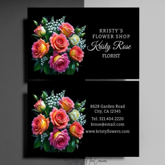 Carte De Visite Fleur élégante Rose Orange Blanc Fleuriste