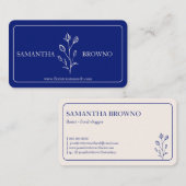 Carte De Visite Fleur encadrée beige marine (Devant / Derrière)