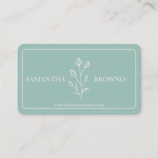 Carte De Visite Fleur encadrée Beige Vert (Devant)
