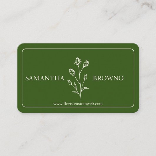 Carte De Visite Fleur encadrée Beige Vert (Devant)