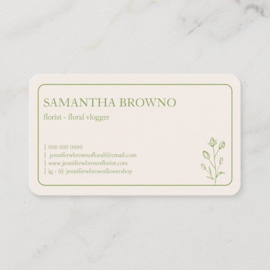 Carte De Visite Fleur encadrée beige vert (Dos)