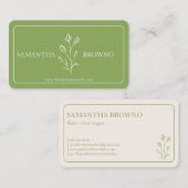 Carte De Visite Fleur encadrée beige vert (Devant / Derrière)