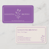 Carte De Visite Fleur encadrée beige violet (Devant / Derrière)