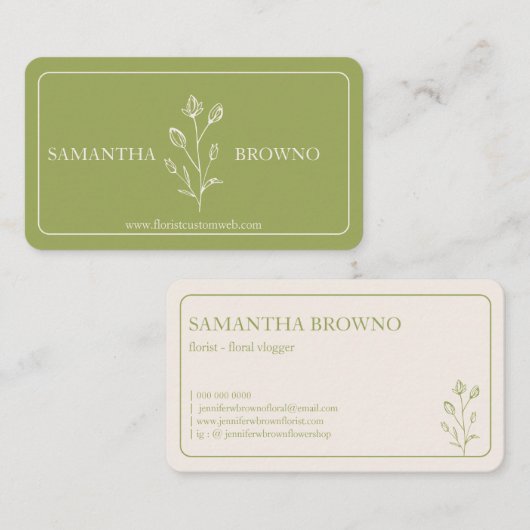Carte De Visite Fleur encadrée jaune vert (Devant / Derrière)