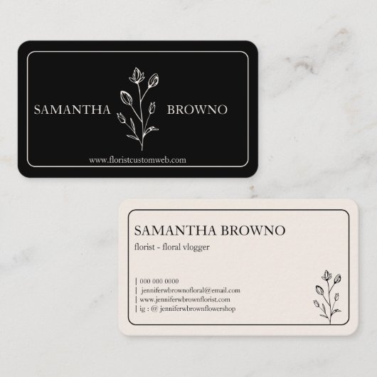 Carte De Visite Fleur encadrée noire (Devant / Derrière)