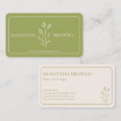 Carte De Visite Fleur encadrée vert jaune beige (Devant / Derrière)