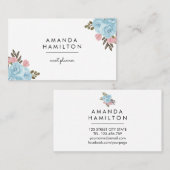 Carte De Visite Fleur et feuille d'aquarelle moderne classique BLU (Devant / Derrière)