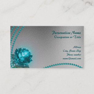 Carte De Visite Fleur et perles de cristal bleu élégant et roman