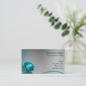 Carte De Visite Fleur et perles de cristal bleu élégant et romanti (Debout devant)