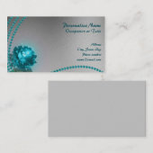 Carte De Visite Fleur et perles de cristal bleu élégant et romanti (Devant / Derrière)
